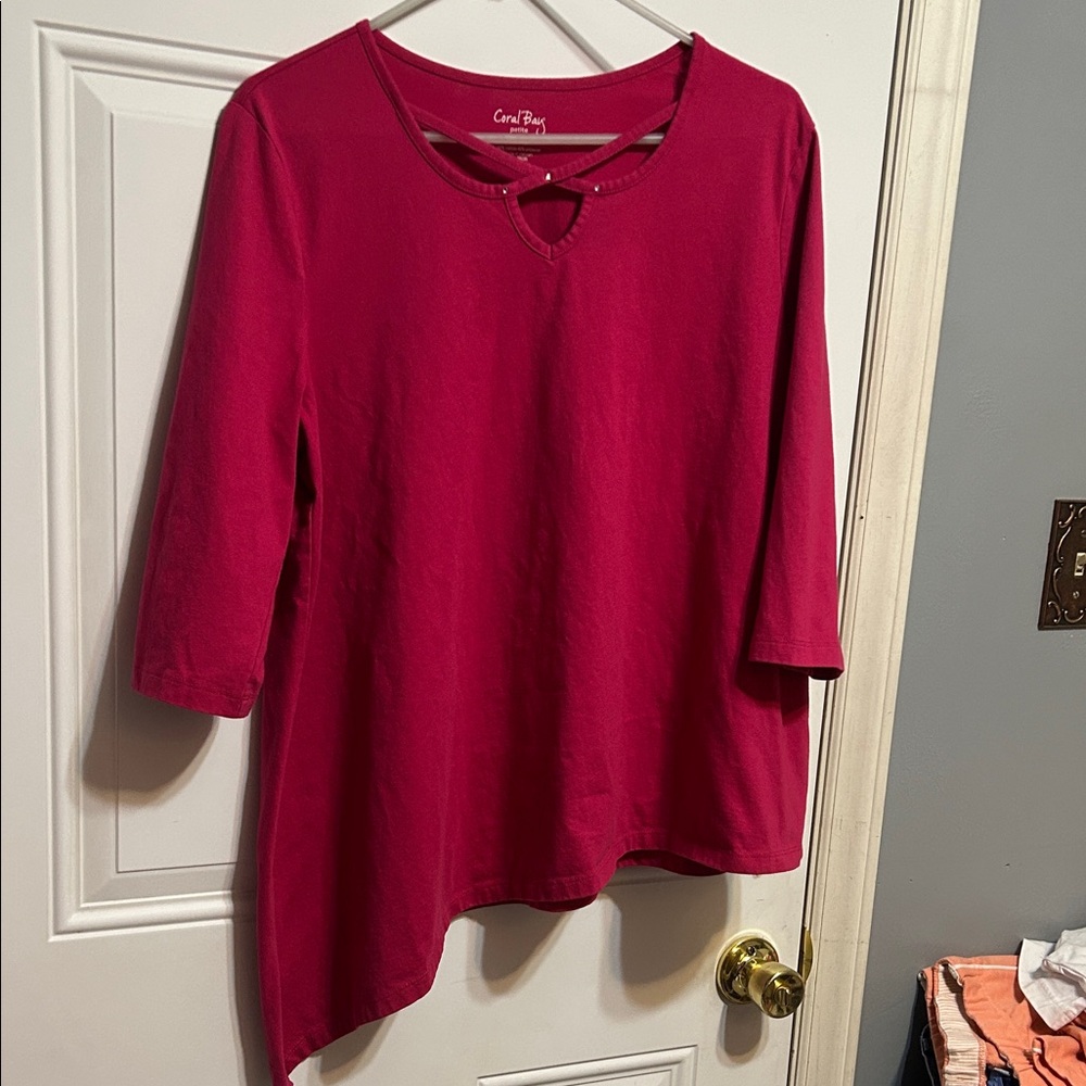 Coral Bay Women's Deep Red Asymmetrical Long Sleeve Top